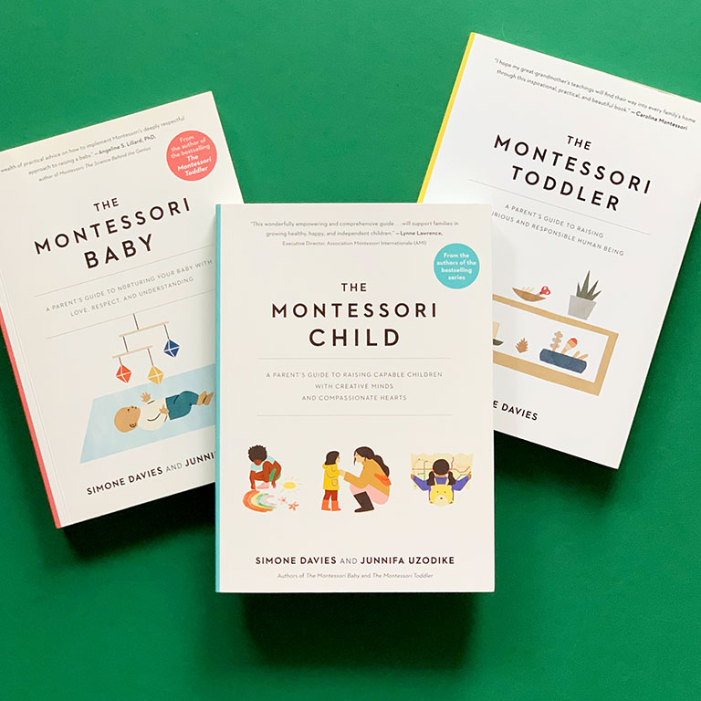 Picture shows the three Montessori books Baby, Toddler, Child.