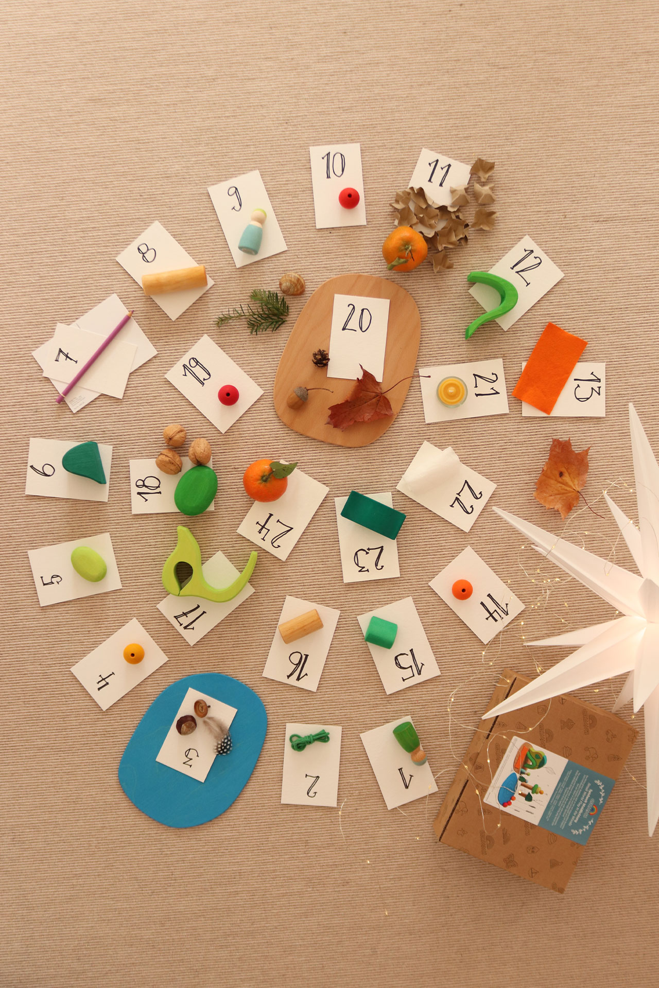 Overview of the individual parts of the playset as an advent calendar